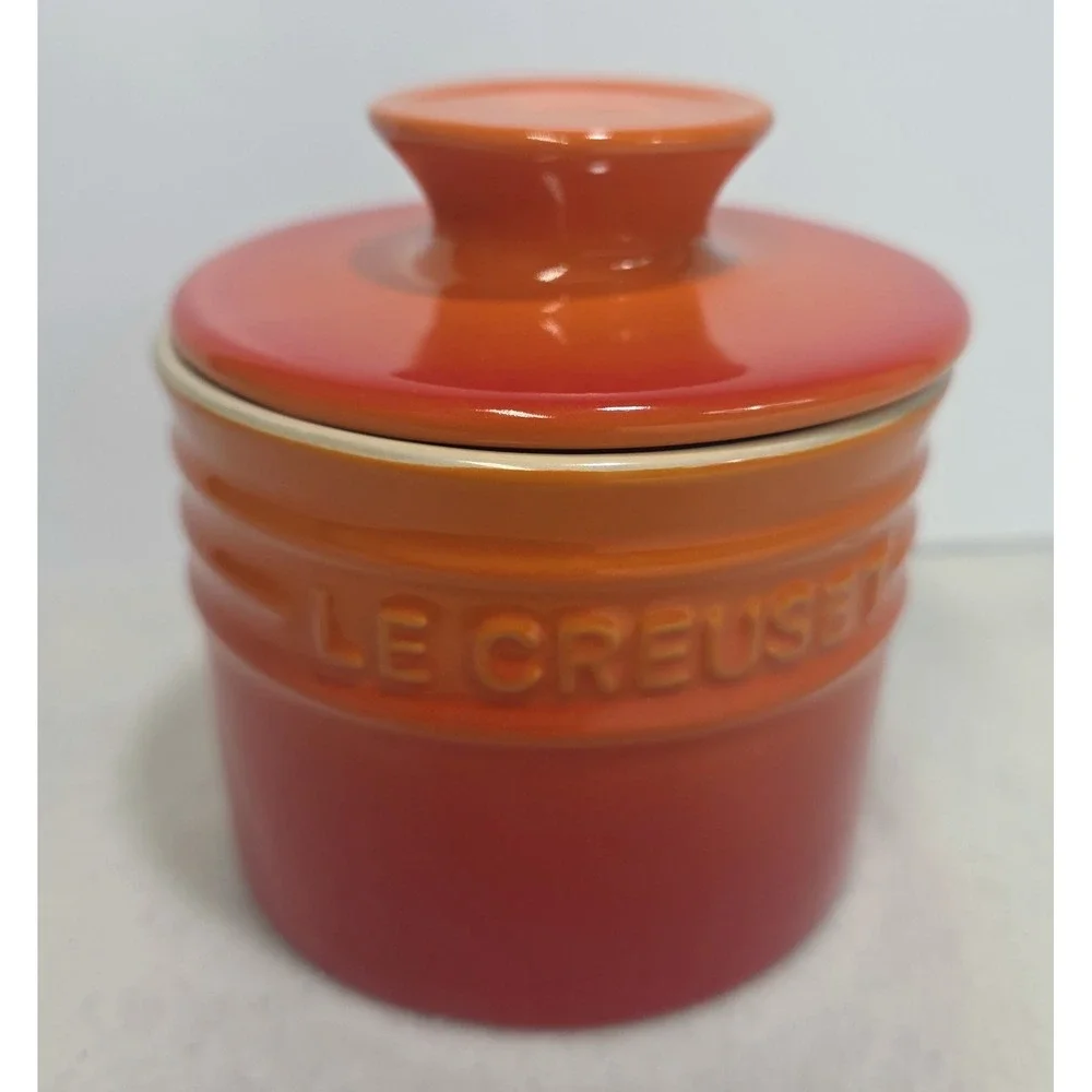 Le Creuset Butter Crock Volcanic Flame Orange Stoneware Very LIMITED USE or none